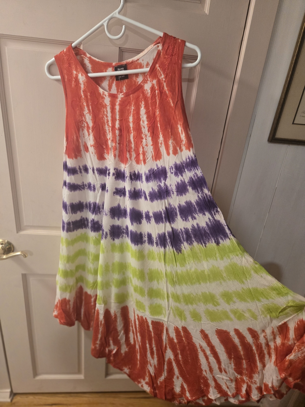 Sleeveless Tie-Dye Midi Dress in Orange, Purple & Lime - Unknown Brand